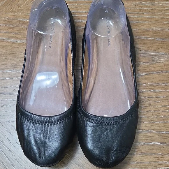 Lucky Brand Black Leather Ballet Flats, Size 9 - Picture 3 of 9